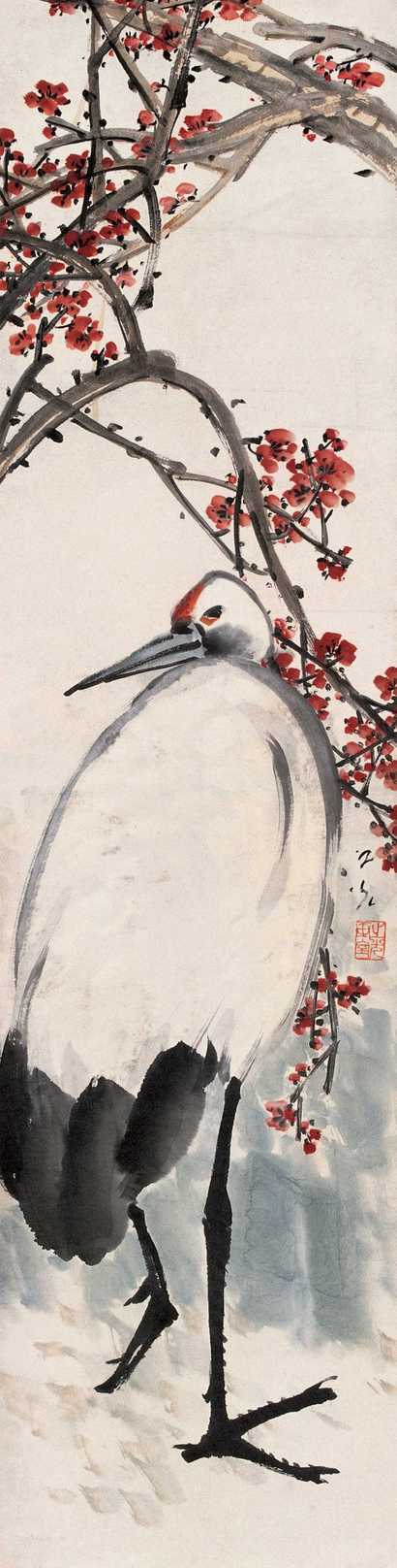 谢之光 梅花仙鹤 立轴